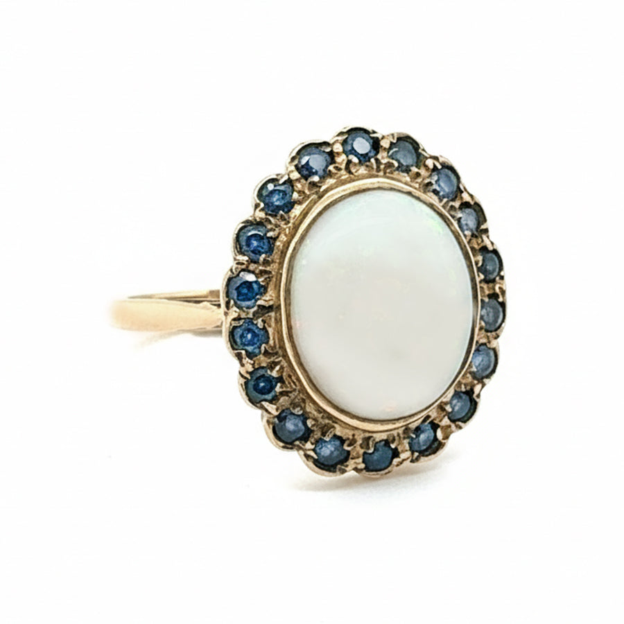 9ct Yellow Gold Opal And Sapphire Cluster Ring