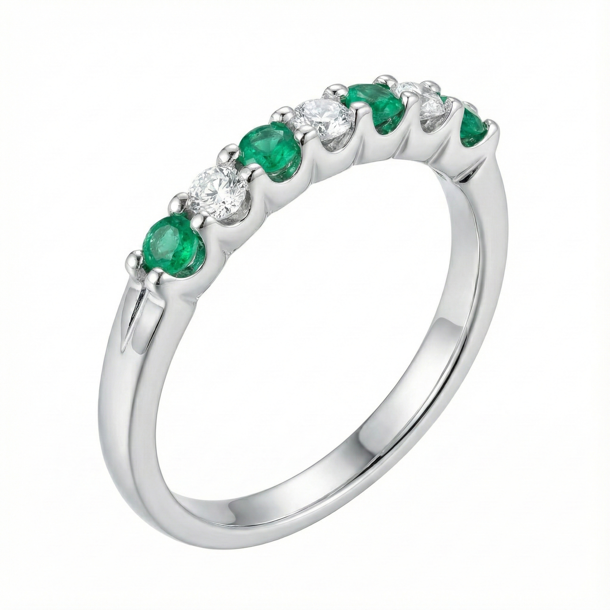 14ct White Gold Emerald And Diamond 7 Stone Ring