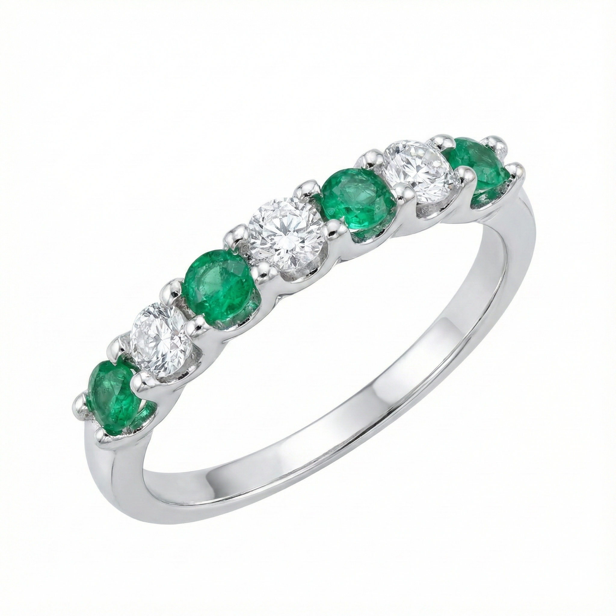 14ct White Gold Emerald And Diamond 7 Stone Ring