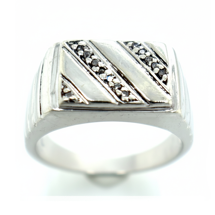 9ct White Gold Diamond Signet Ring