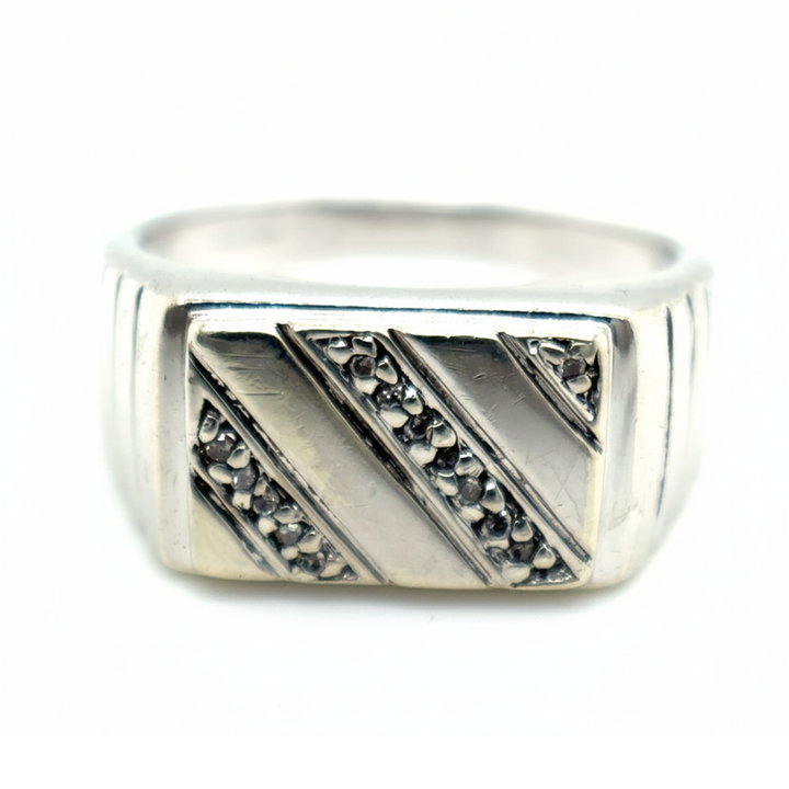 9ct White Gold Diamond Signet Ring