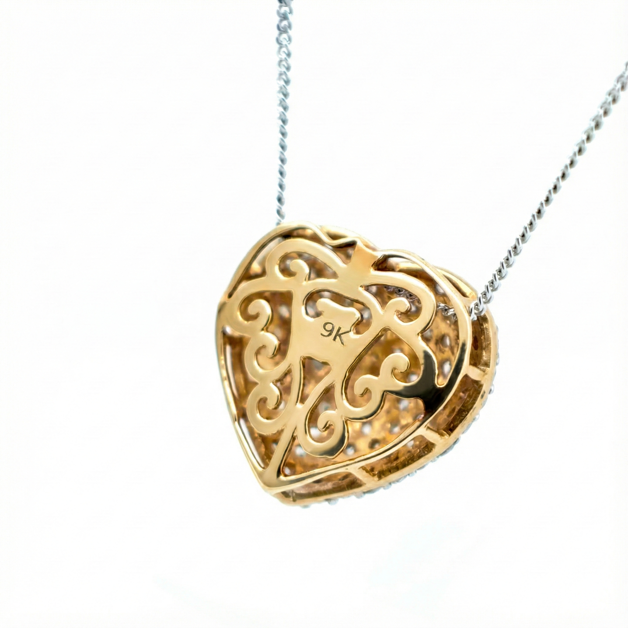 9ct Yellow And White Gold Diamond Heart Pendant