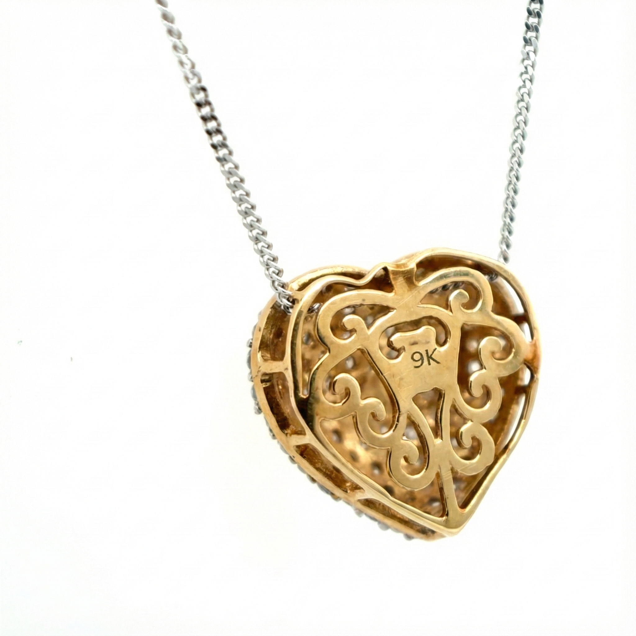 9ct Yellow And White Gold Diamond Heart Pendant