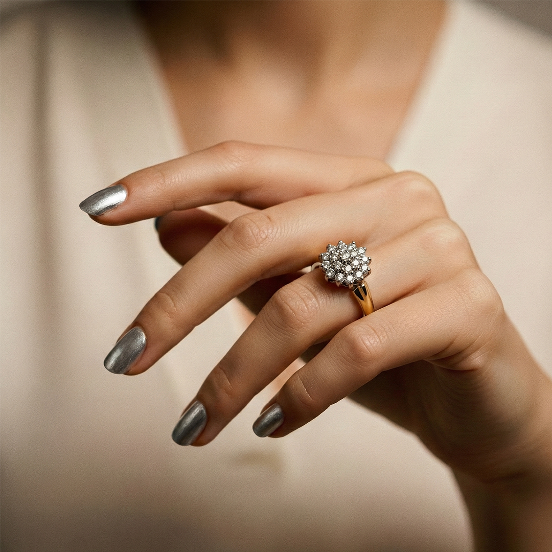 9ct Yellow Gold Diamond Cluster Ring