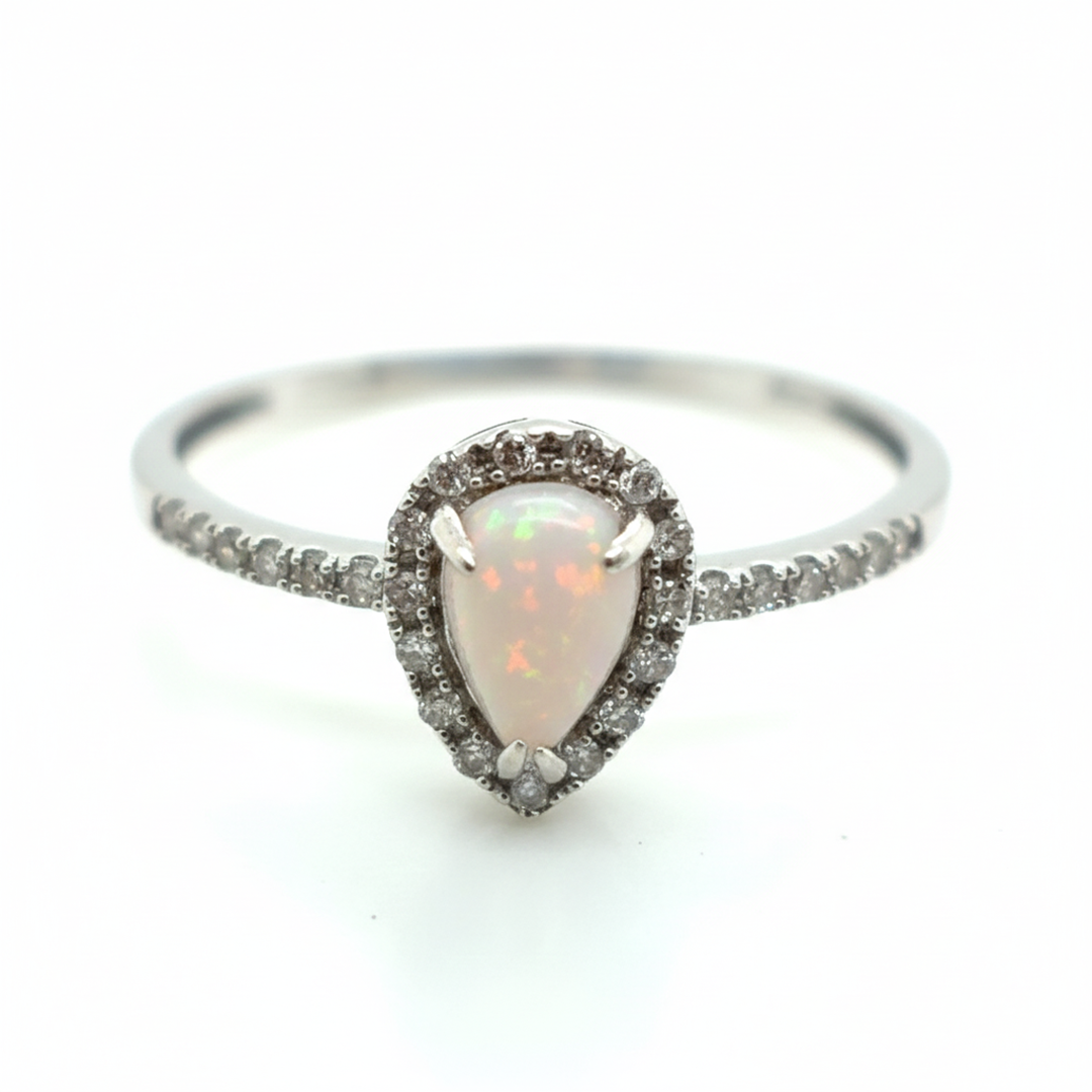 9ct White Gold Opal And Diamond Ring