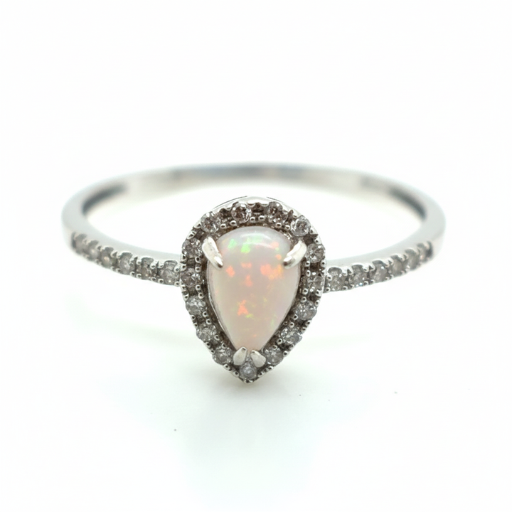 9ct White Gold Opal And Diamond Ring