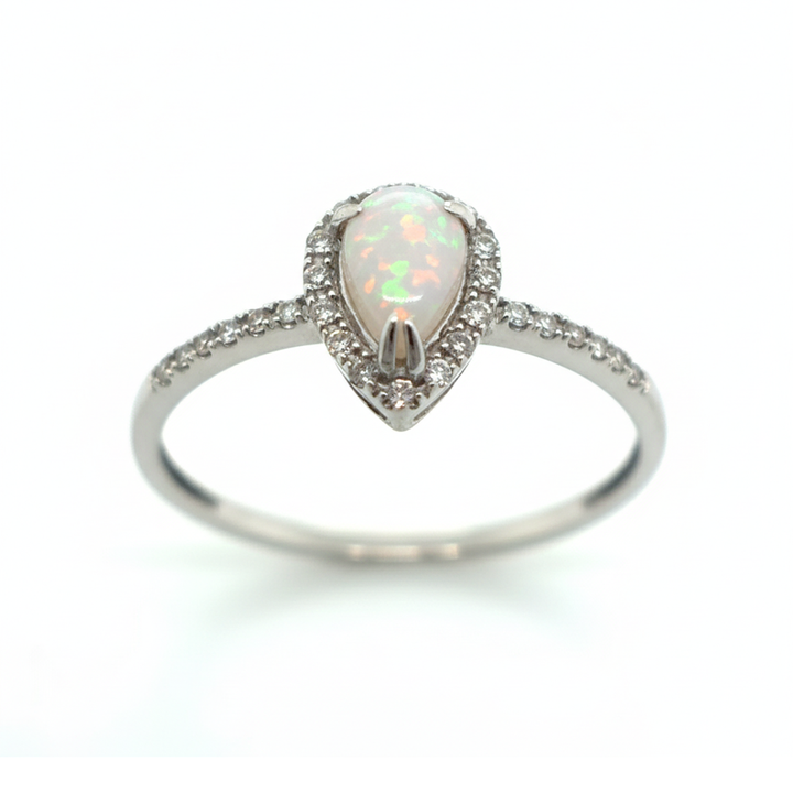 9ct White Gold Opal And Diamond Ring