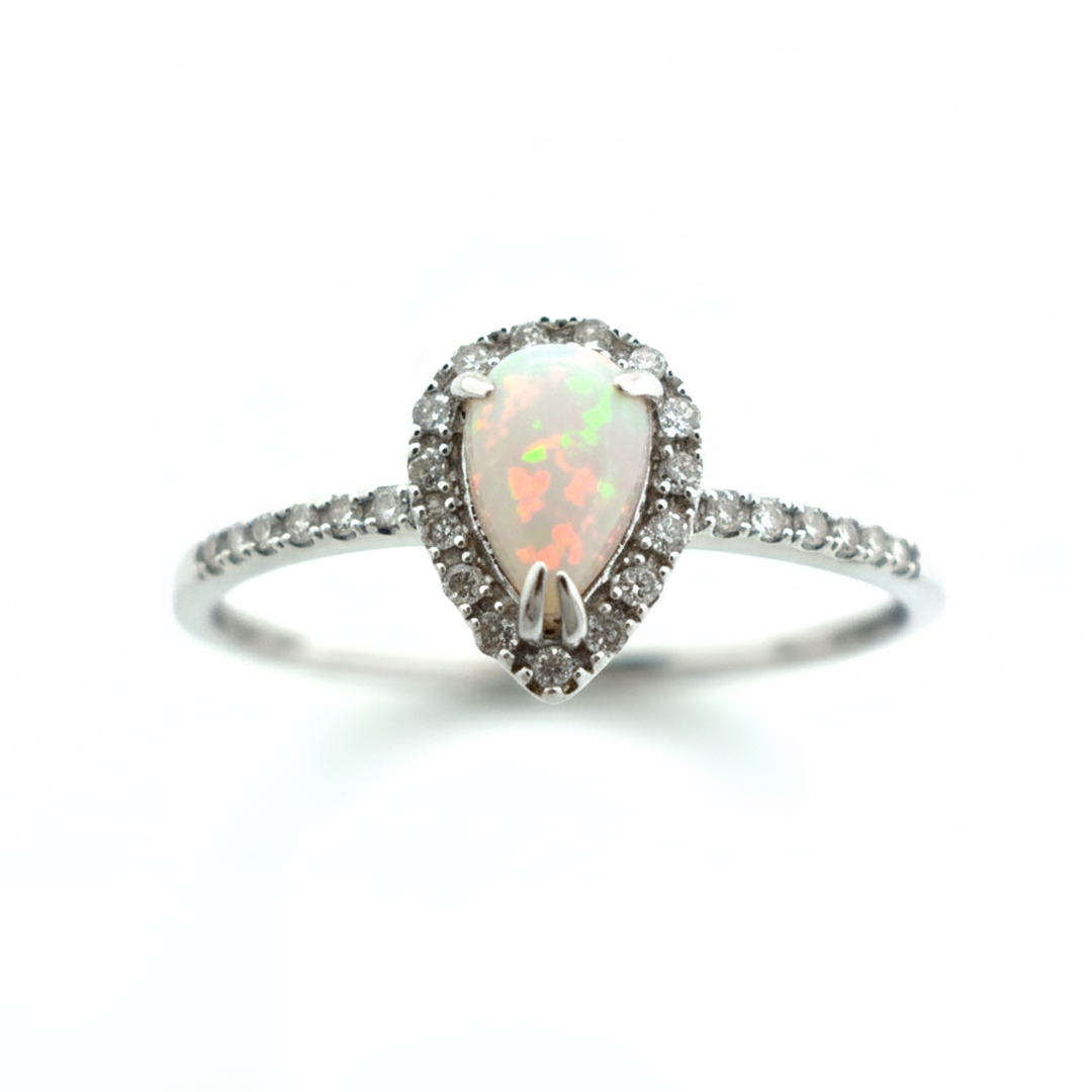 9ct White Gold Opal And Diamond Ring