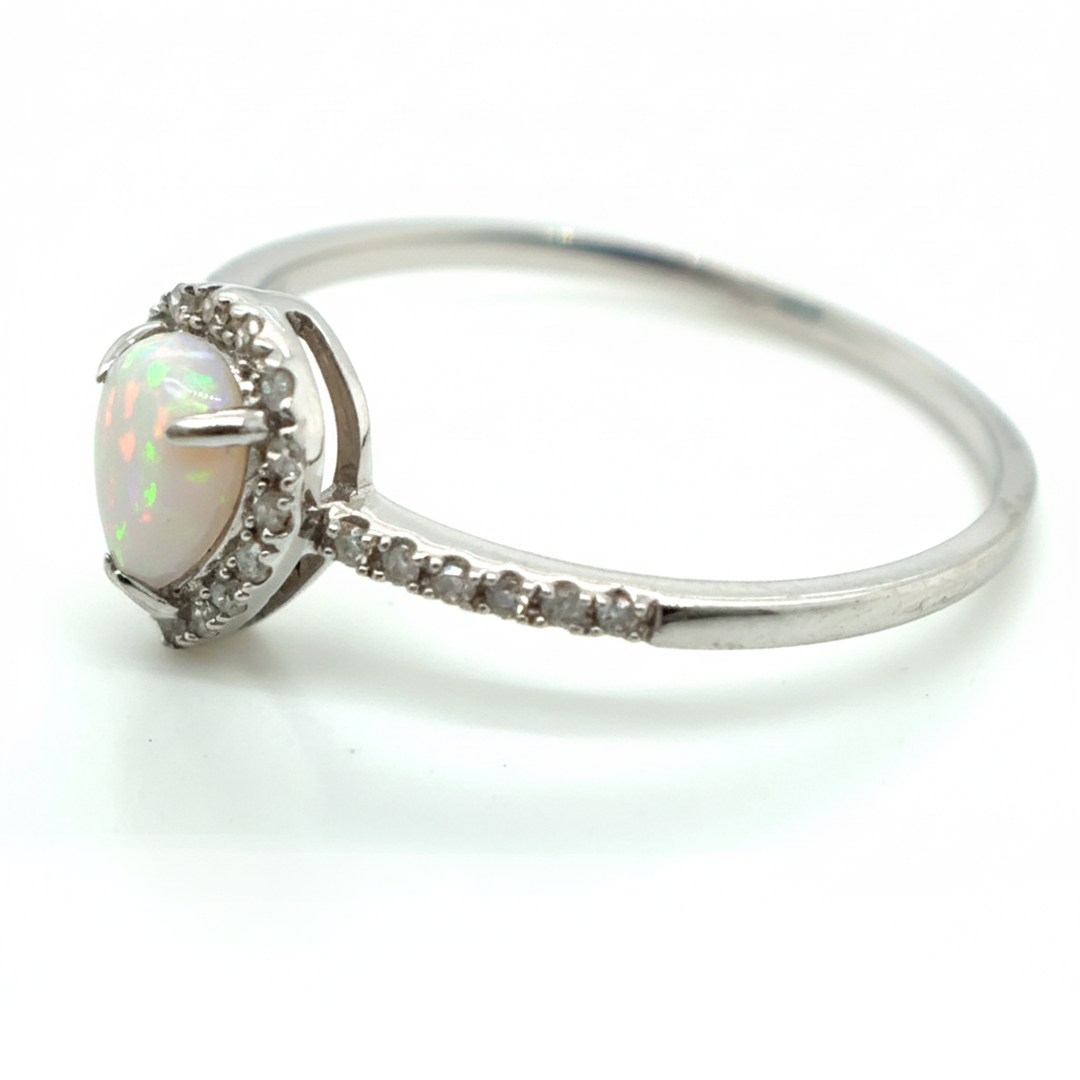 9ct White Gold Opal And Diamond Ring
