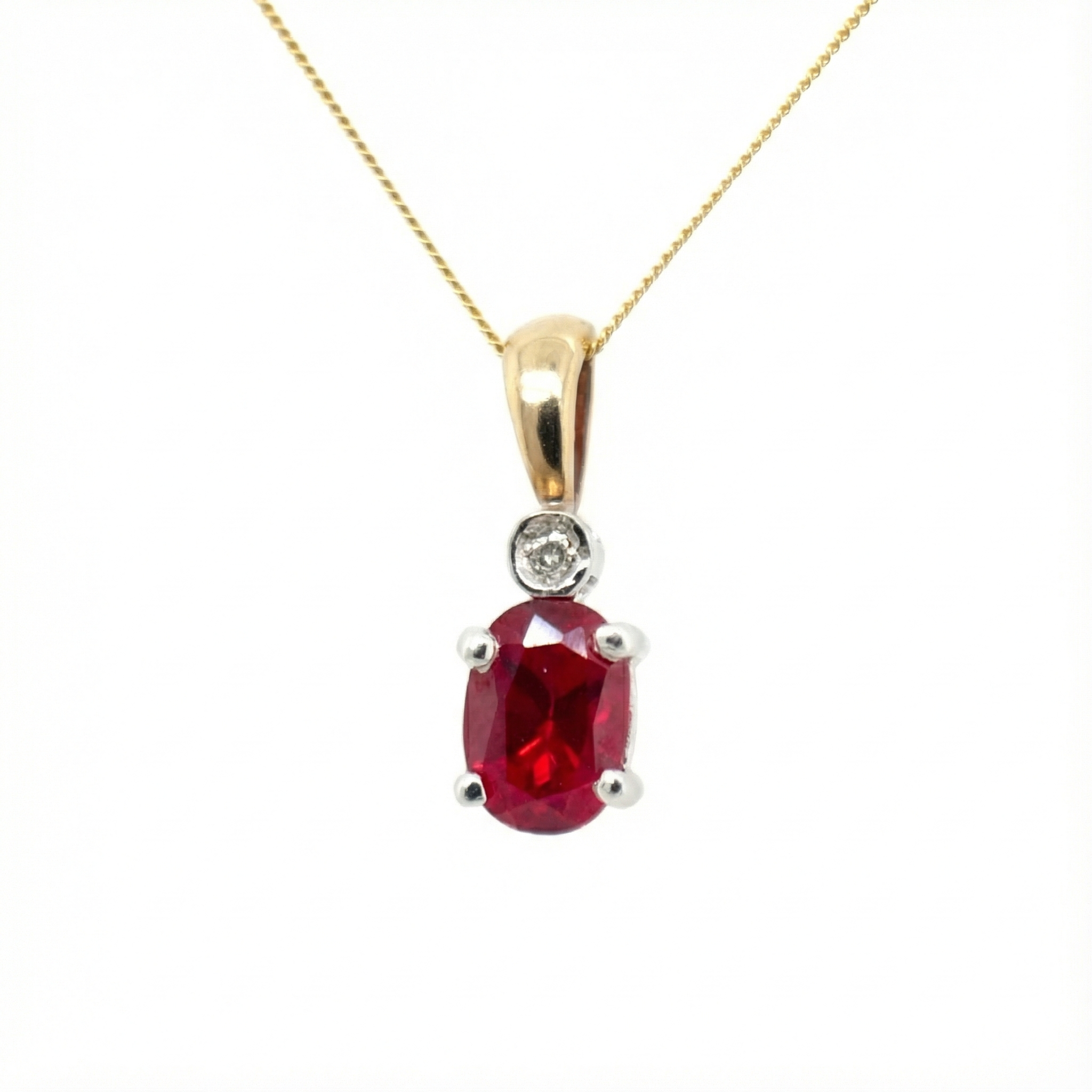 9ct Yellow And White Gold Ruby And Diamond Pendant