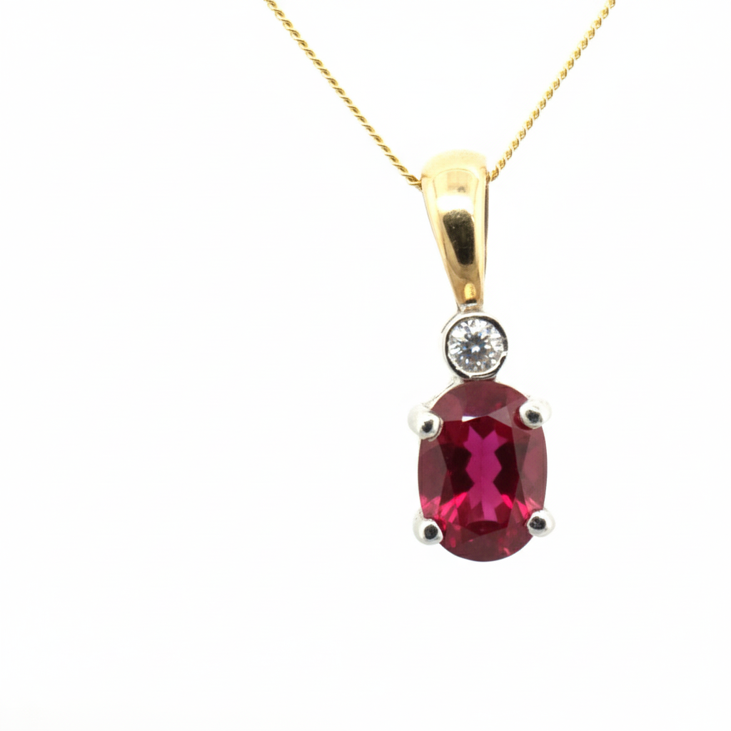 9ct Yellow And White Gold Ruby And Diamond Pendant