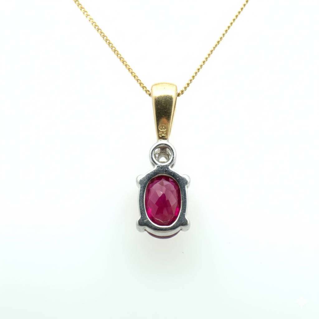 9ct Yellow And White Gold Ruby And Diamond Pendant