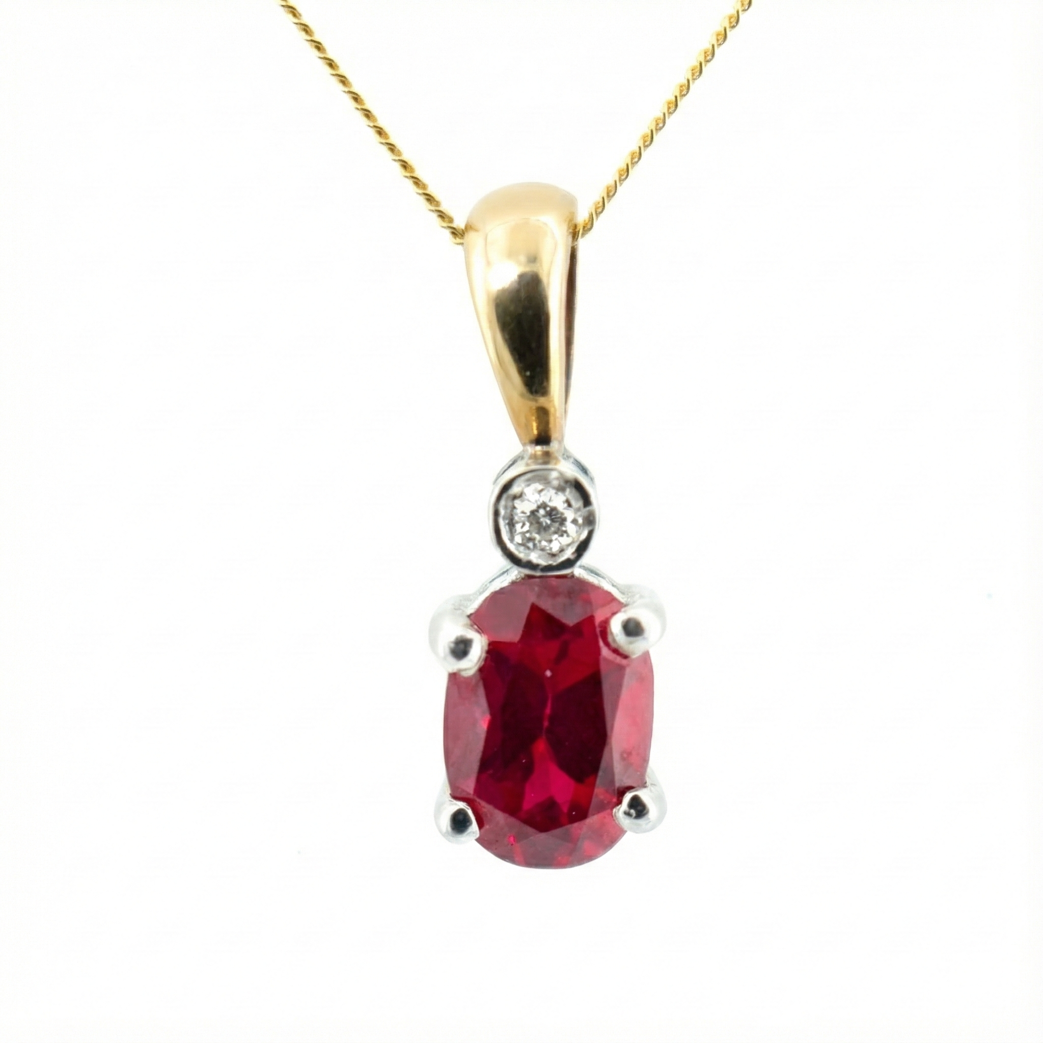 9ct Yellow And White Gold Ruby And Diamond Pendant
