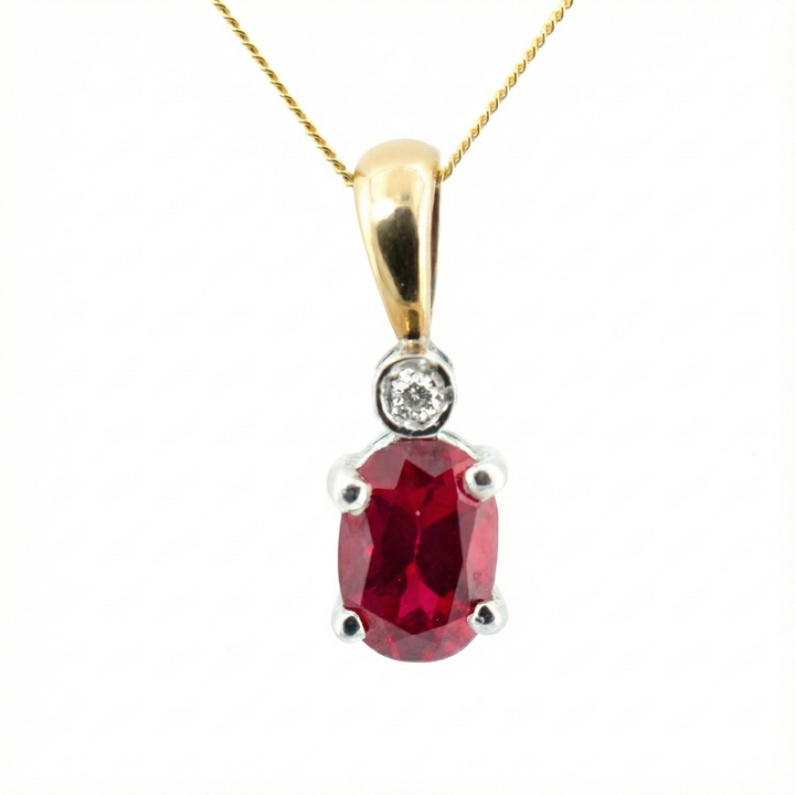 9ct Yellow And White Gold Ruby And Diamond Pendant