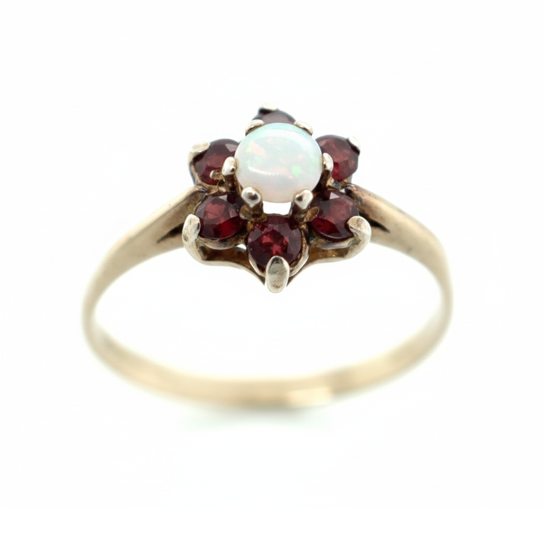 9ct Yellow Gold Opal And Garnet Ring