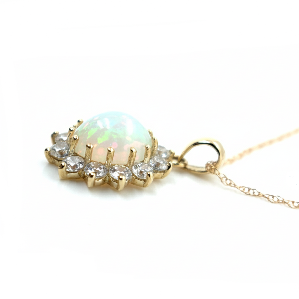 9ct Yellow Gold Opal and Cubic Zirconia Pendant