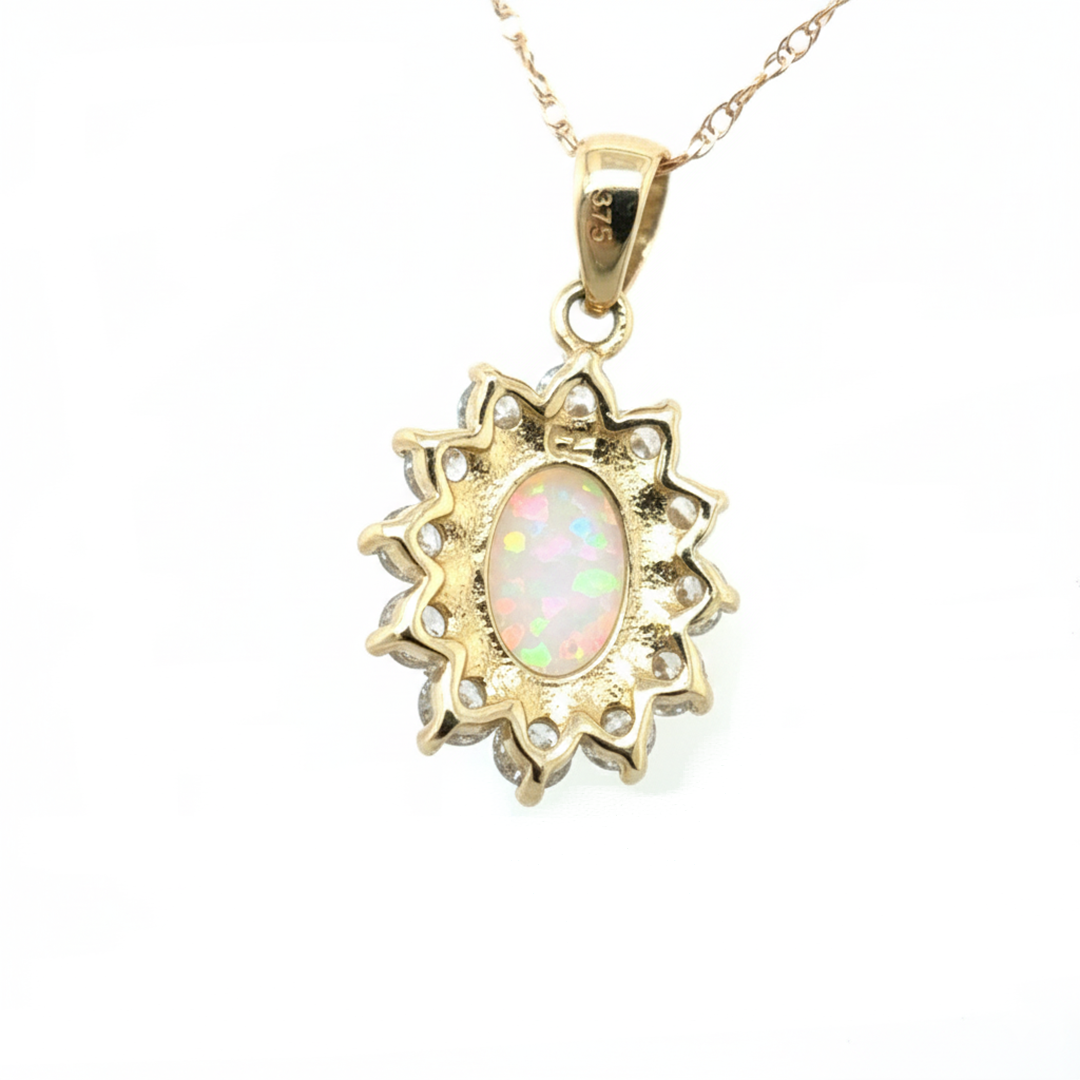 9ct Yellow Gold Opal and Cubic Zirconia Pendant