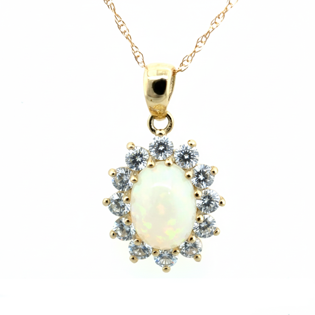 9ct Yellow Gold Opal and Cubic Zirconia Pendant