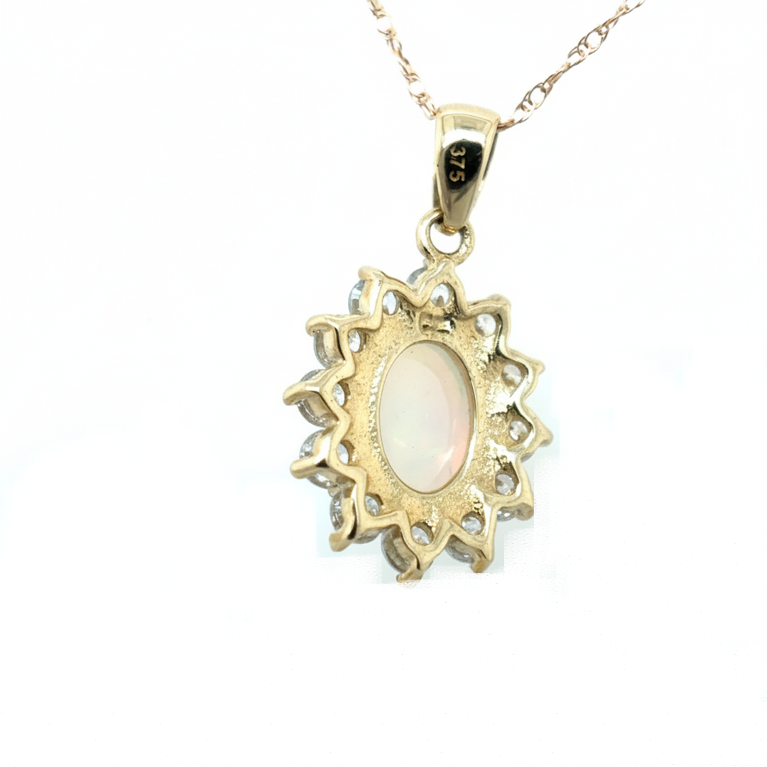 9ct Yellow Gold Opal and Cubic Zirconia Pendant