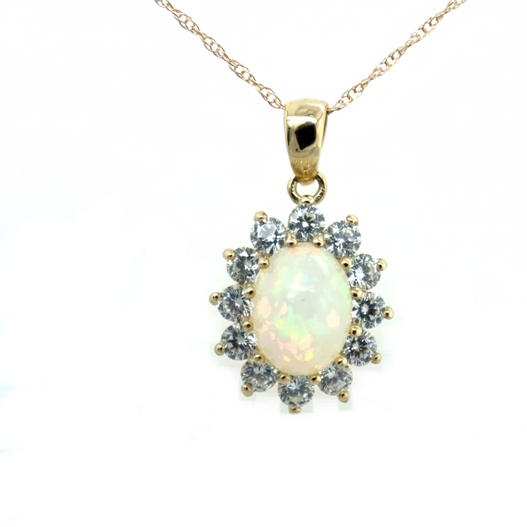 9ct Yellow Gold Opal and Cubic Zirconia Pendant