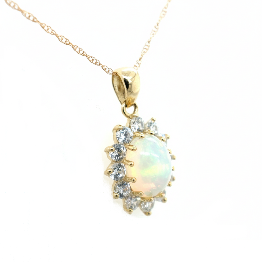 9ct Yellow Gold Opal and Cubic Zirconia Pendant