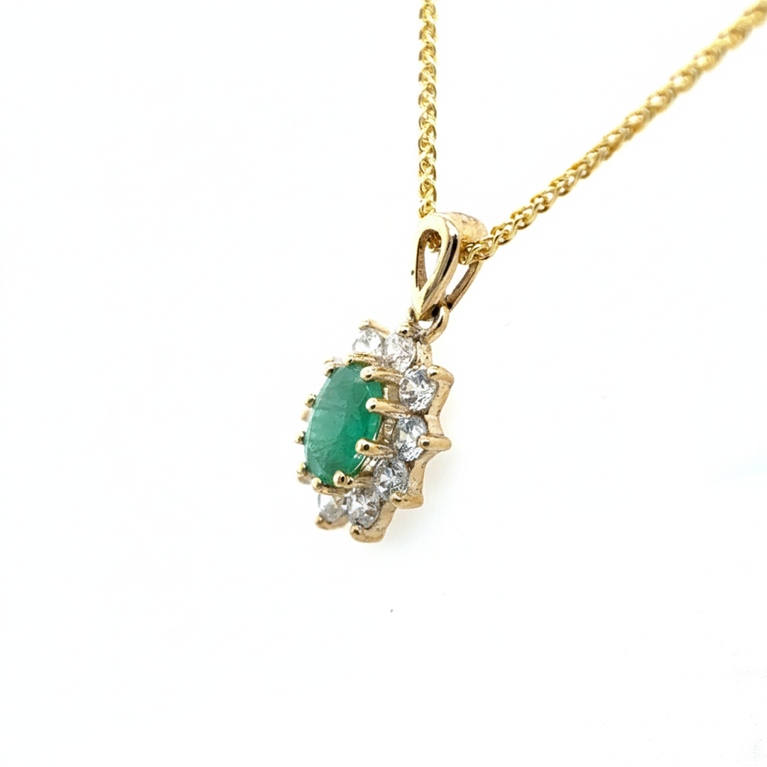 9ct Yellow Gold Emerald And Cubic Zirconia Pendant