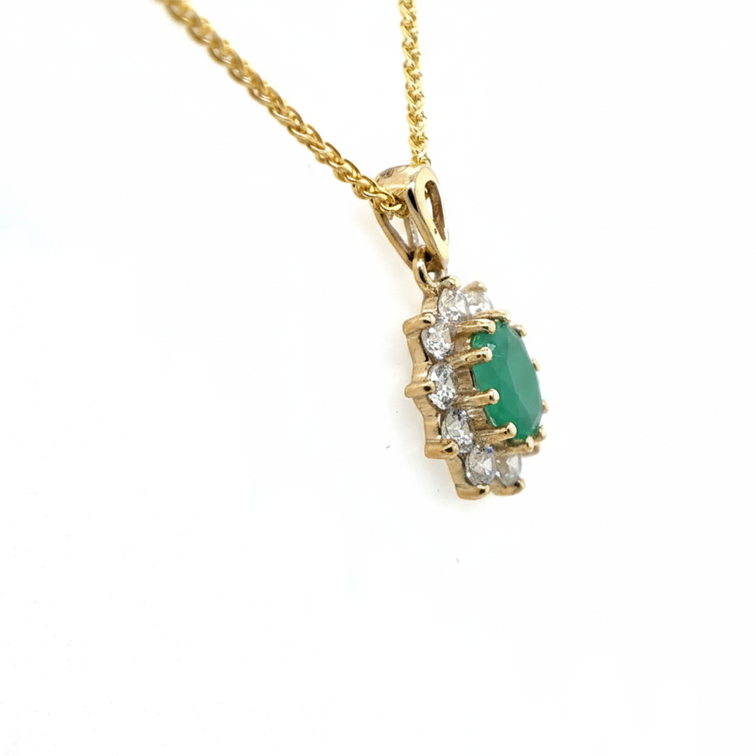 9ct Yellow Gold Emerald And Cubic Zirconia Pendant