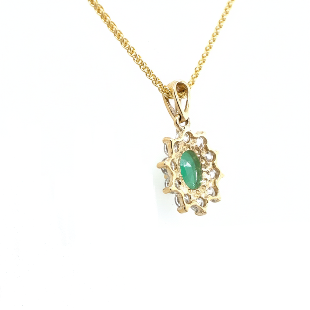 9ct Yellow Gold Emerald And Cubic Zirconia Pendant