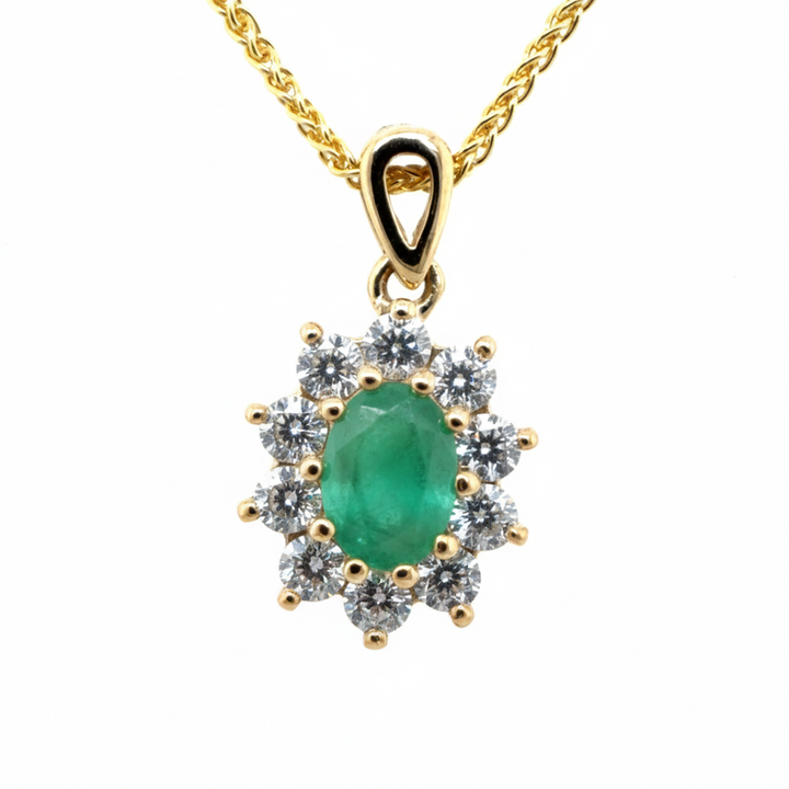 9ct Yellow Gold Emerald And Cubic Zirconia Pendant
