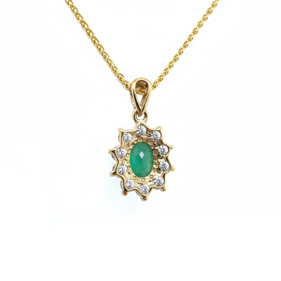 9ct Yellow Gold Emerald And Cubic Zirconia Pendant
