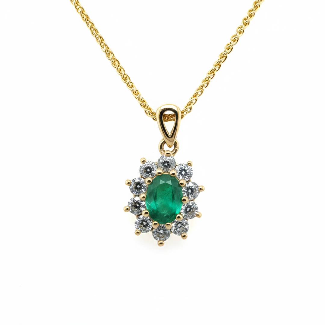 9ct Yellow Gold Emerald And Cubic Zirconia Pendant