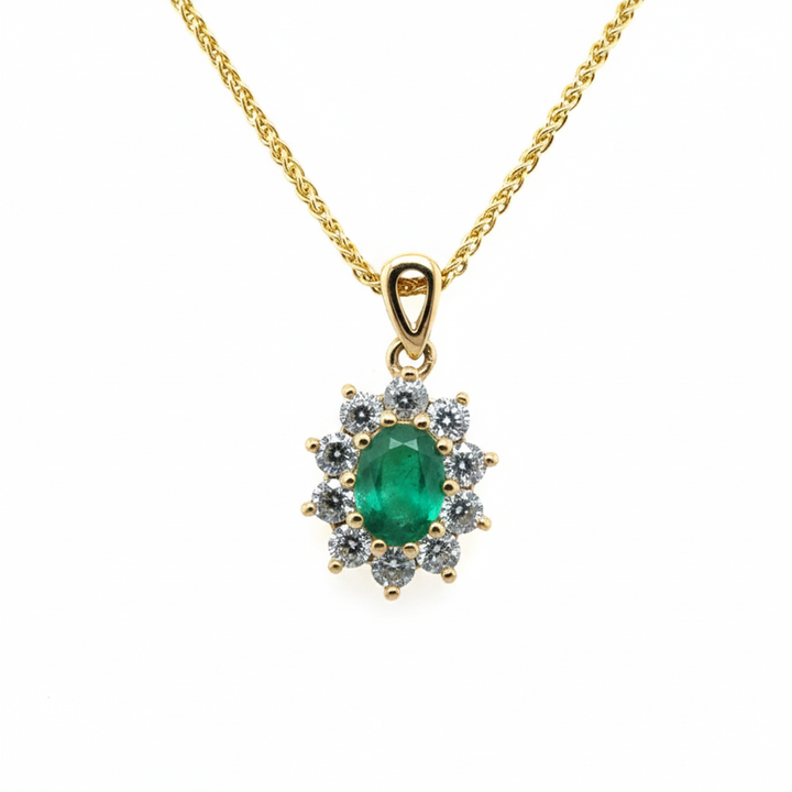 9ct Yellow Gold Emerald And Cubic Zirconia Pendant