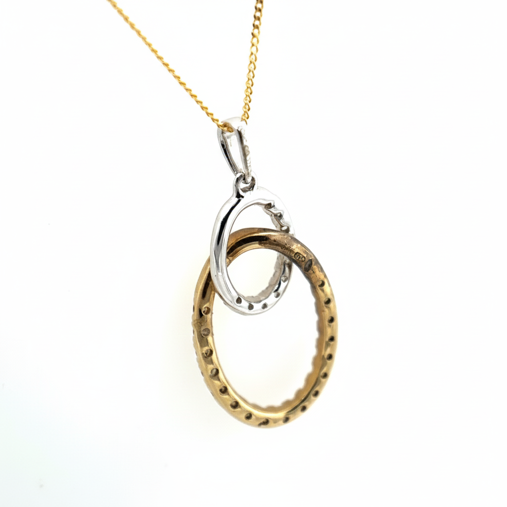 9ct Yellow And White Gold Diamond Circle Pendant