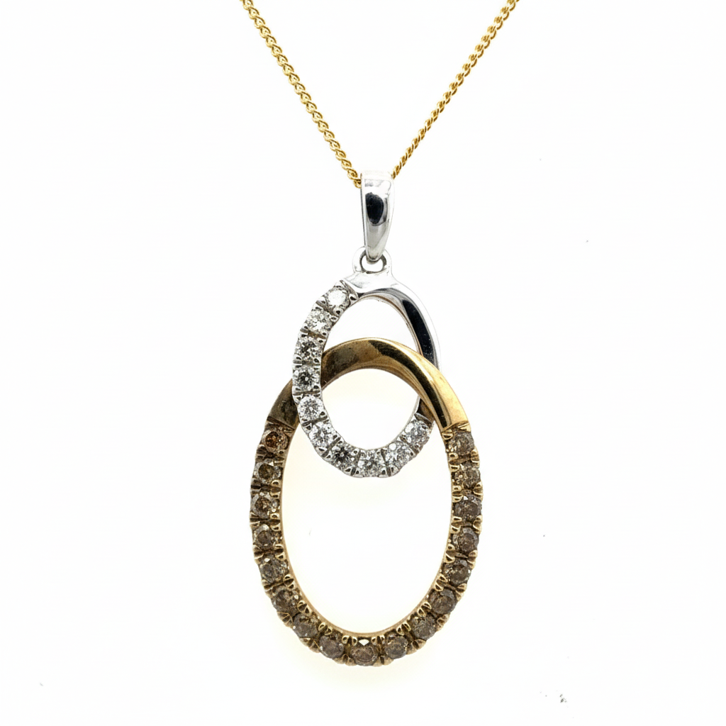 9ct Yellow And White Gold Diamond Circle Pendant