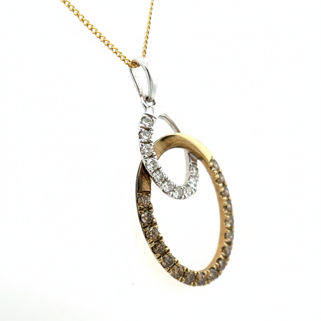 9ct Yellow And White Gold Diamond Circle Pendant
