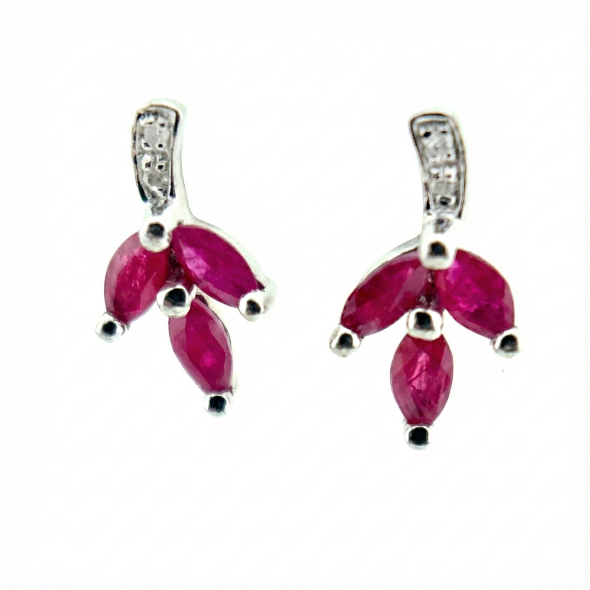 9ct White Gold Ruby And Diamond Earrings