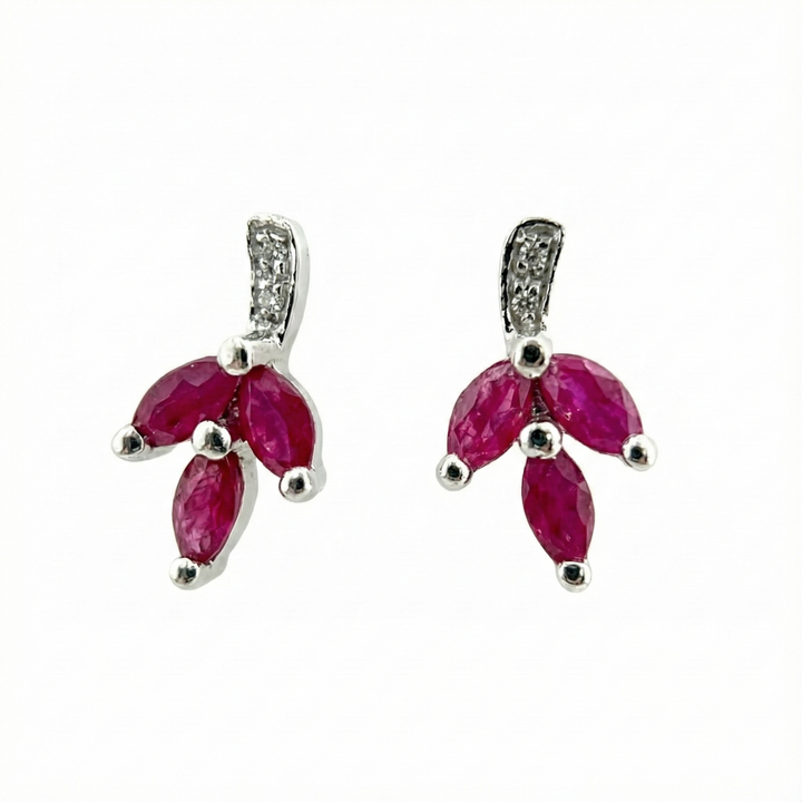 9ct White Gold Ruby And Diamond Earrings