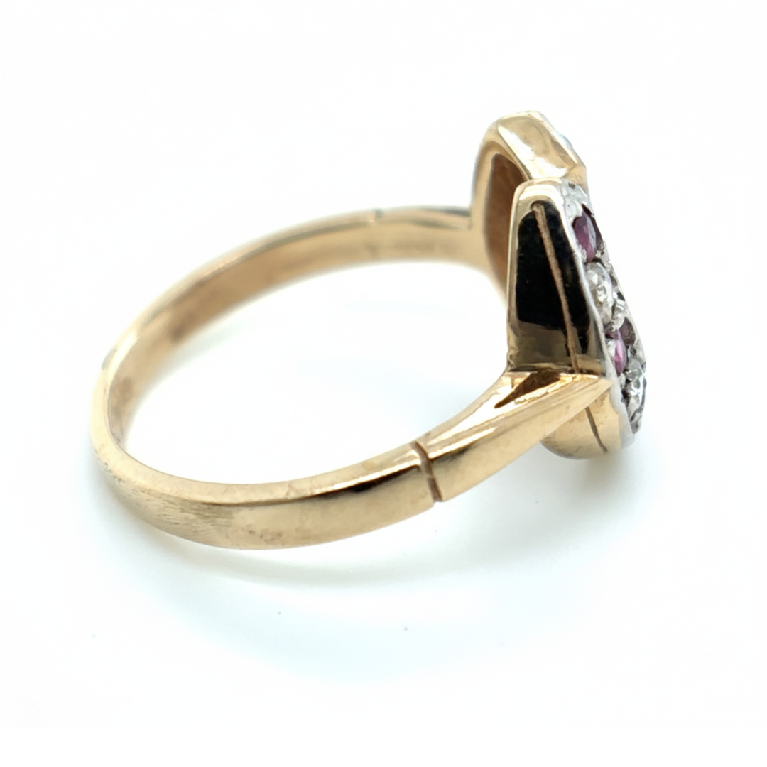 9ct Yellow Gold Ruby And Diamond Horseshoe Ring