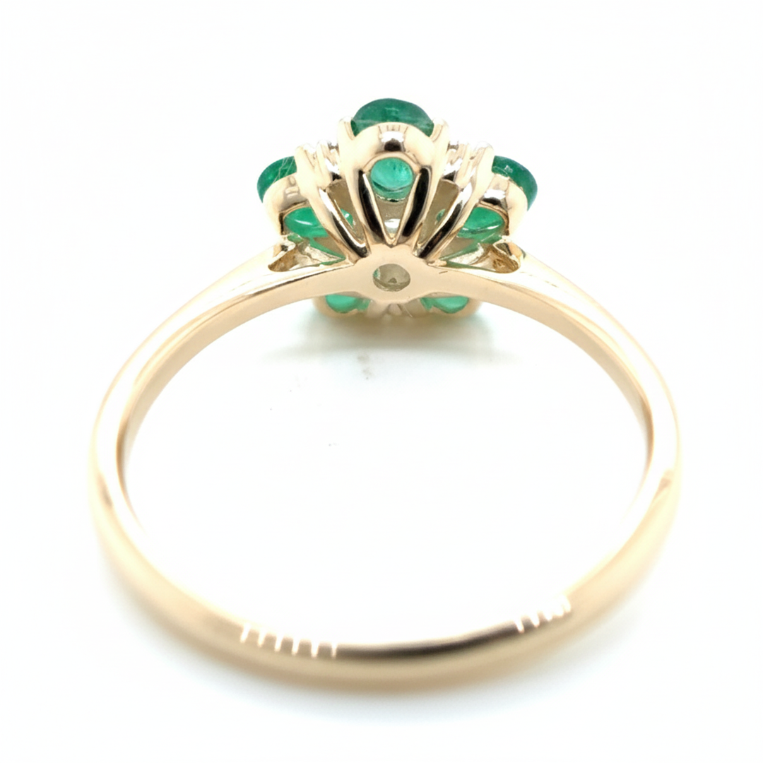 9ct Yellow Gold Emerald And Diamond Flower Ring