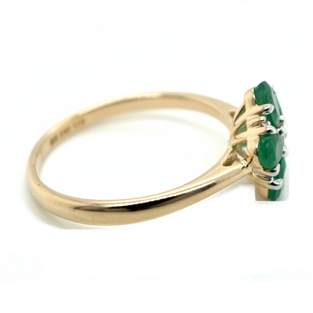 9ct Yellow Gold Emerald And Diamond Flower Ring