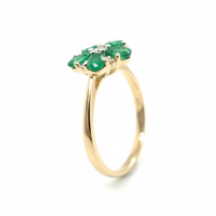 9ct Yellow Gold Emerald And Diamond Flower Ring