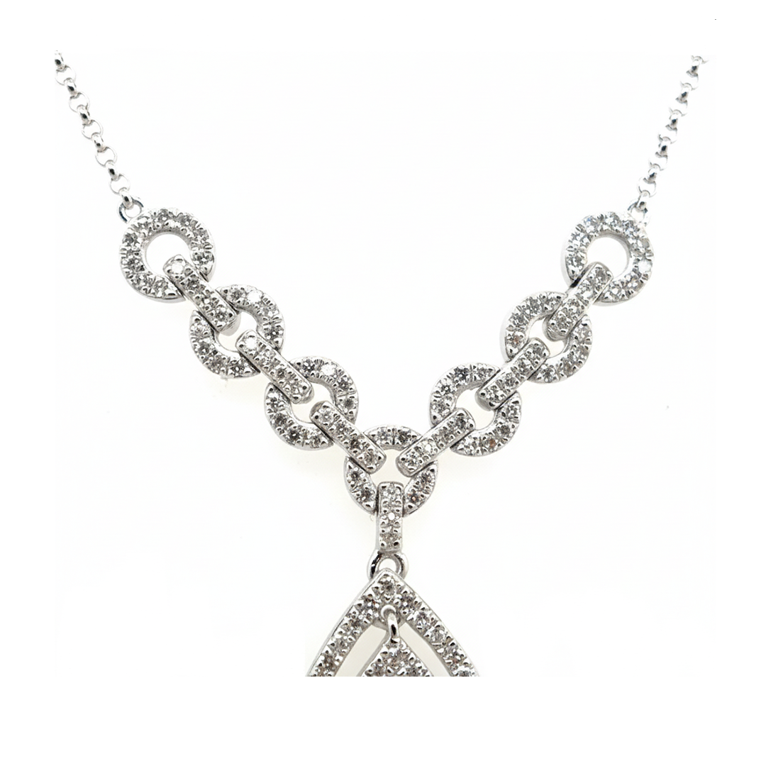 9ct White Gold Diamond Bow Necklace