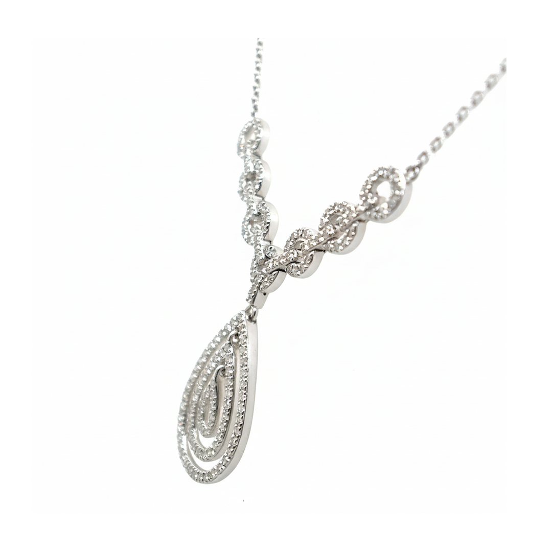 9ct White Gold Diamond Bow Necklace
