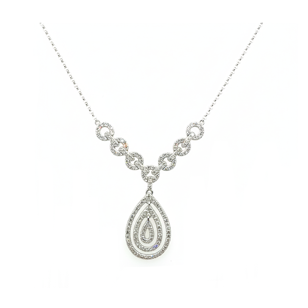 9ct White Gold Diamond Bow Necklace