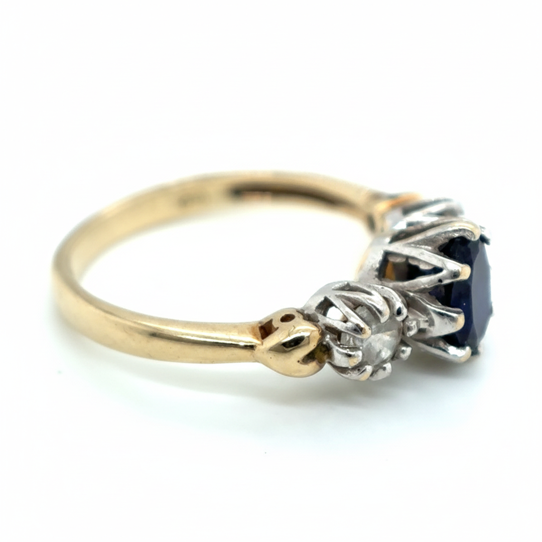 9ct Yellow Gold Sapphire And Cubic Zirconia Ring