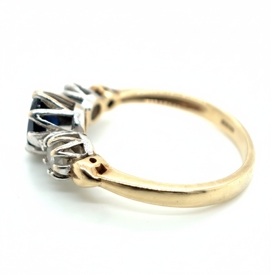 9ct Yellow Gold Sapphire And Cubic Zirconia Ring