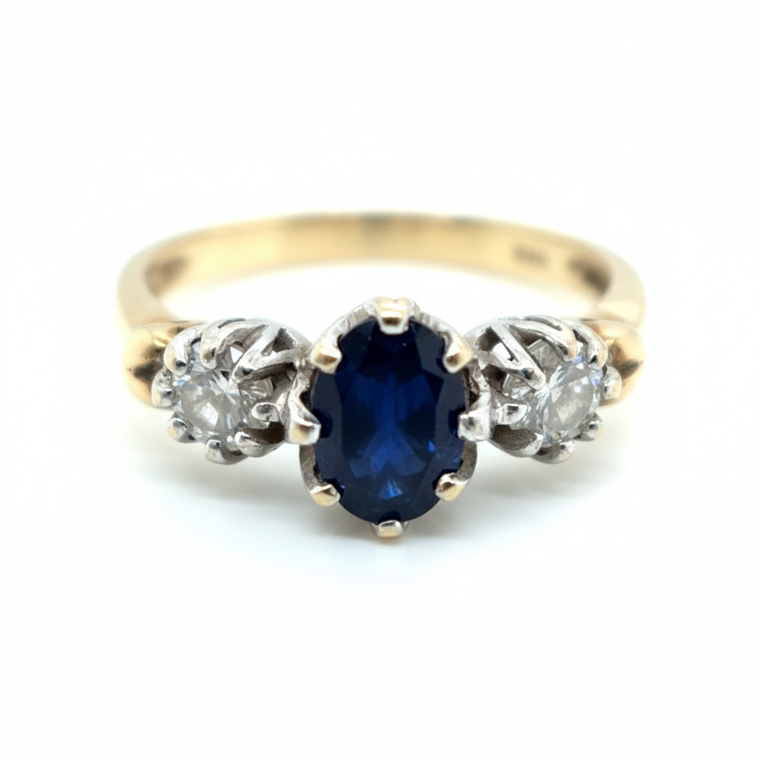 9ct Yellow Gold Sapphire And Cubic Zirconia Ring
