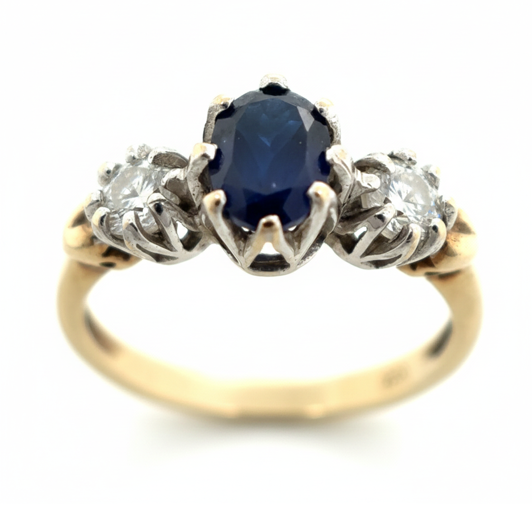9ct Yellow Gold Sapphire And Cubic Zirconia Ring