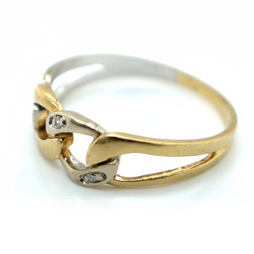 18ct Yellow And White Gold Diamond Curb Chain Link Ring