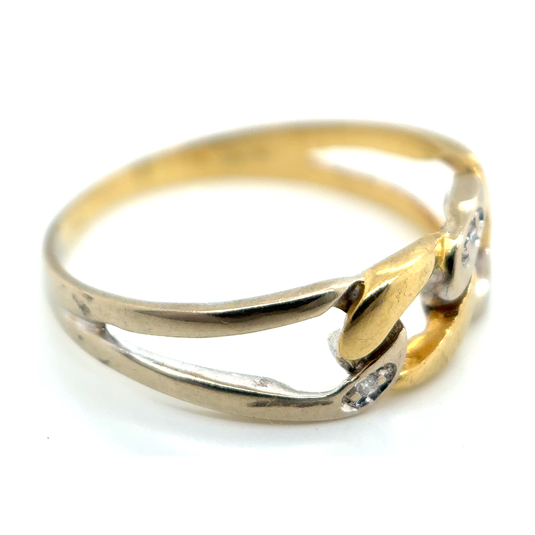 18ct Yellow And White Gold Diamond Curb Chain Link Ring